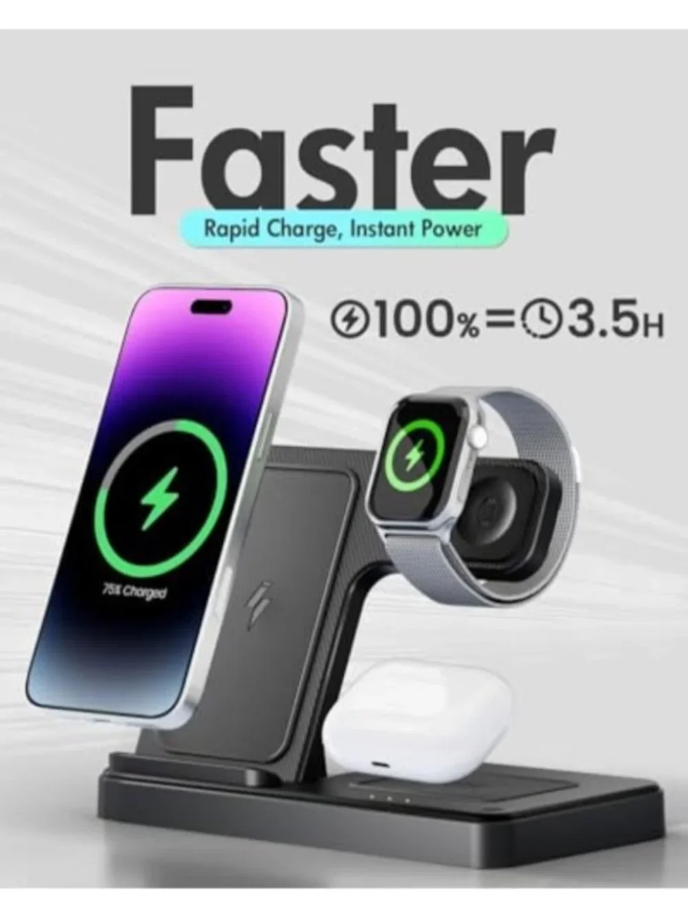 Wireless Charger iPhone Charging Station: 3 in 1 Charger Stand Multiple Devices